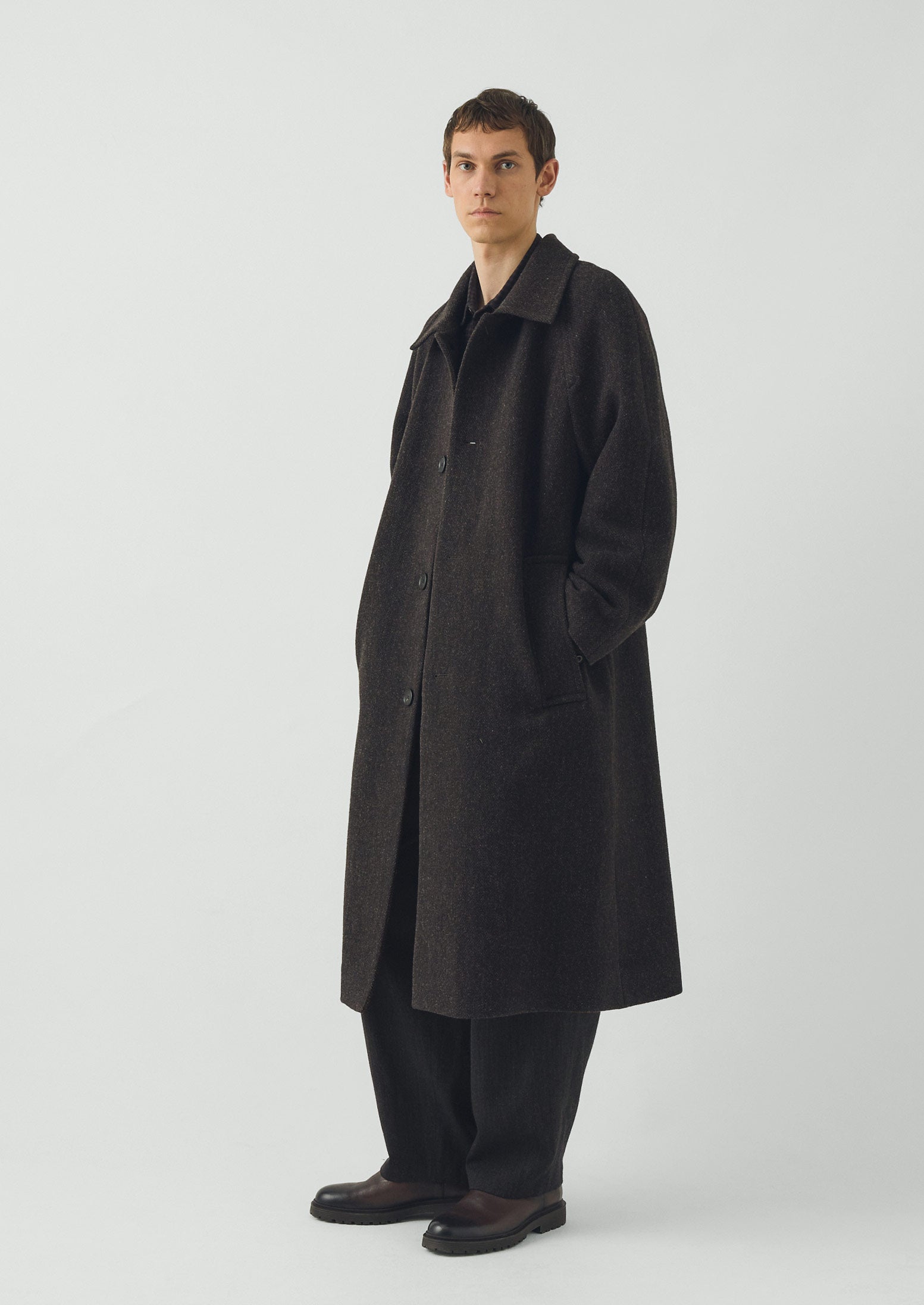 Single Breasted Textured Wool Overcoat | Earth | TOAST