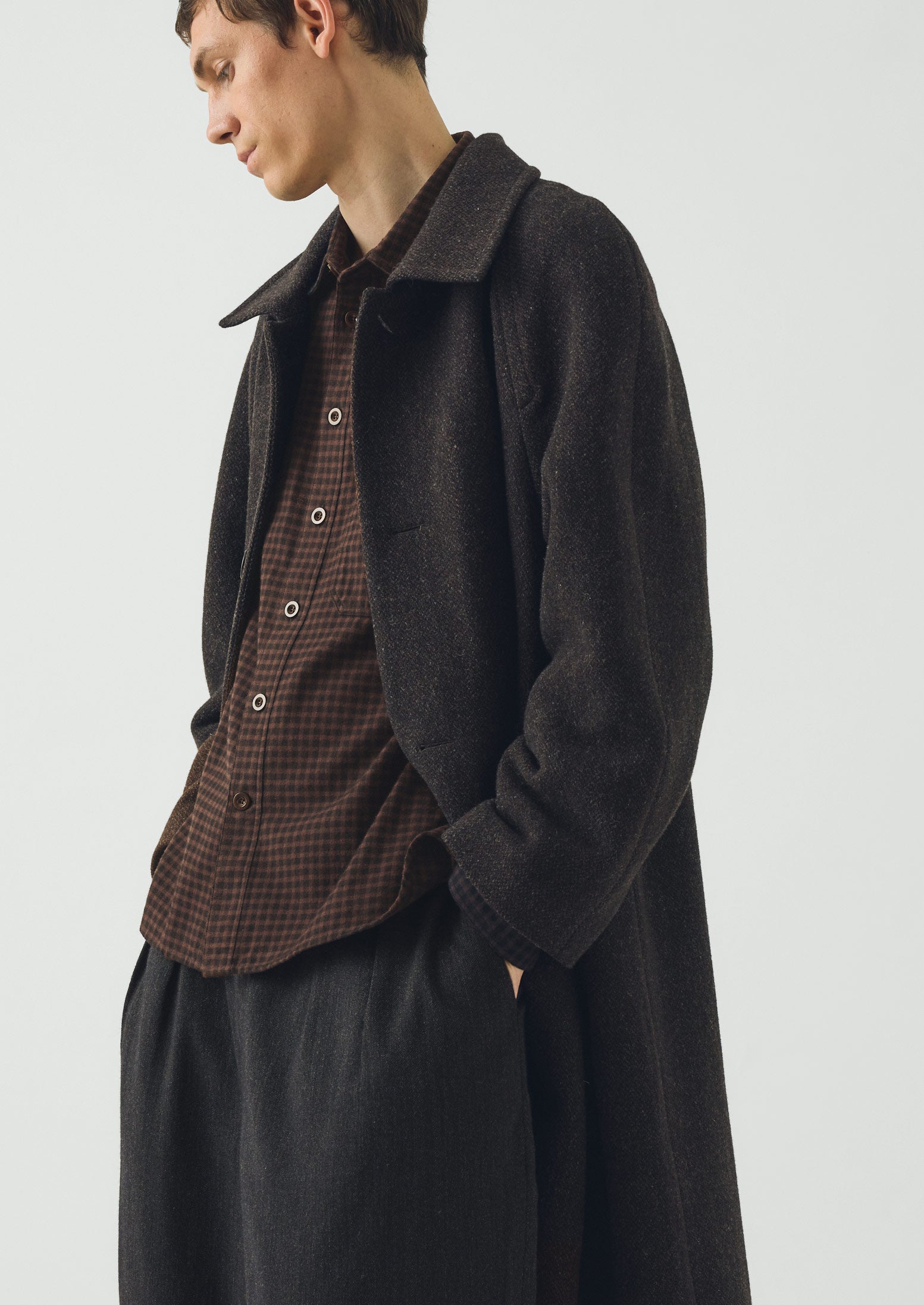 Single Breasted Textured Wool Overcoat | Earth | TOAST