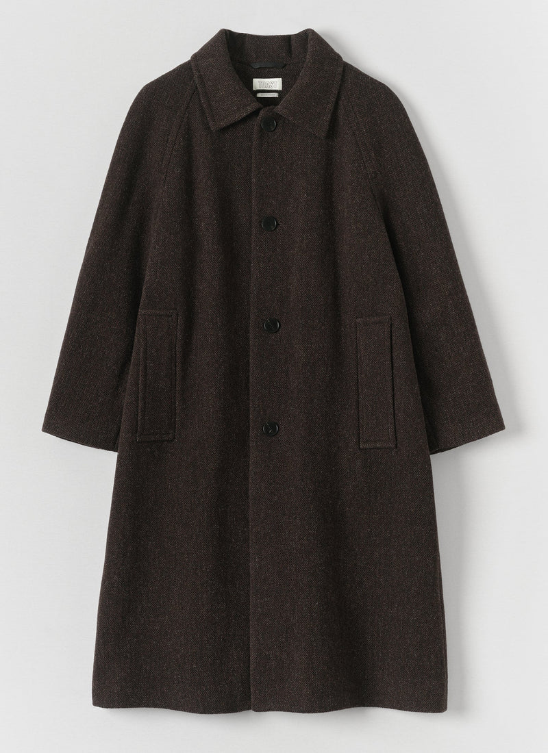 Single Breasted Textured Wool Overcoat | Earth