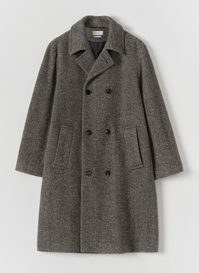 Double Breasted Wool Overcoat | Black/Natural