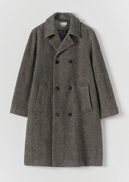 Double Breasted Wool Overcoat | Black/Natural | TOAST