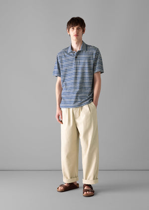 Stripe Organic Cotton Jersey Polo Shirt | Thistle/Putty