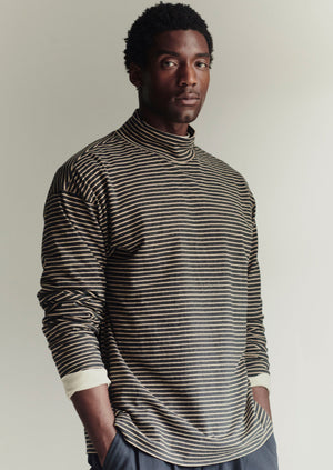 Stripe Cotton Jersey Long Sleeve Tee | Grey/Sand