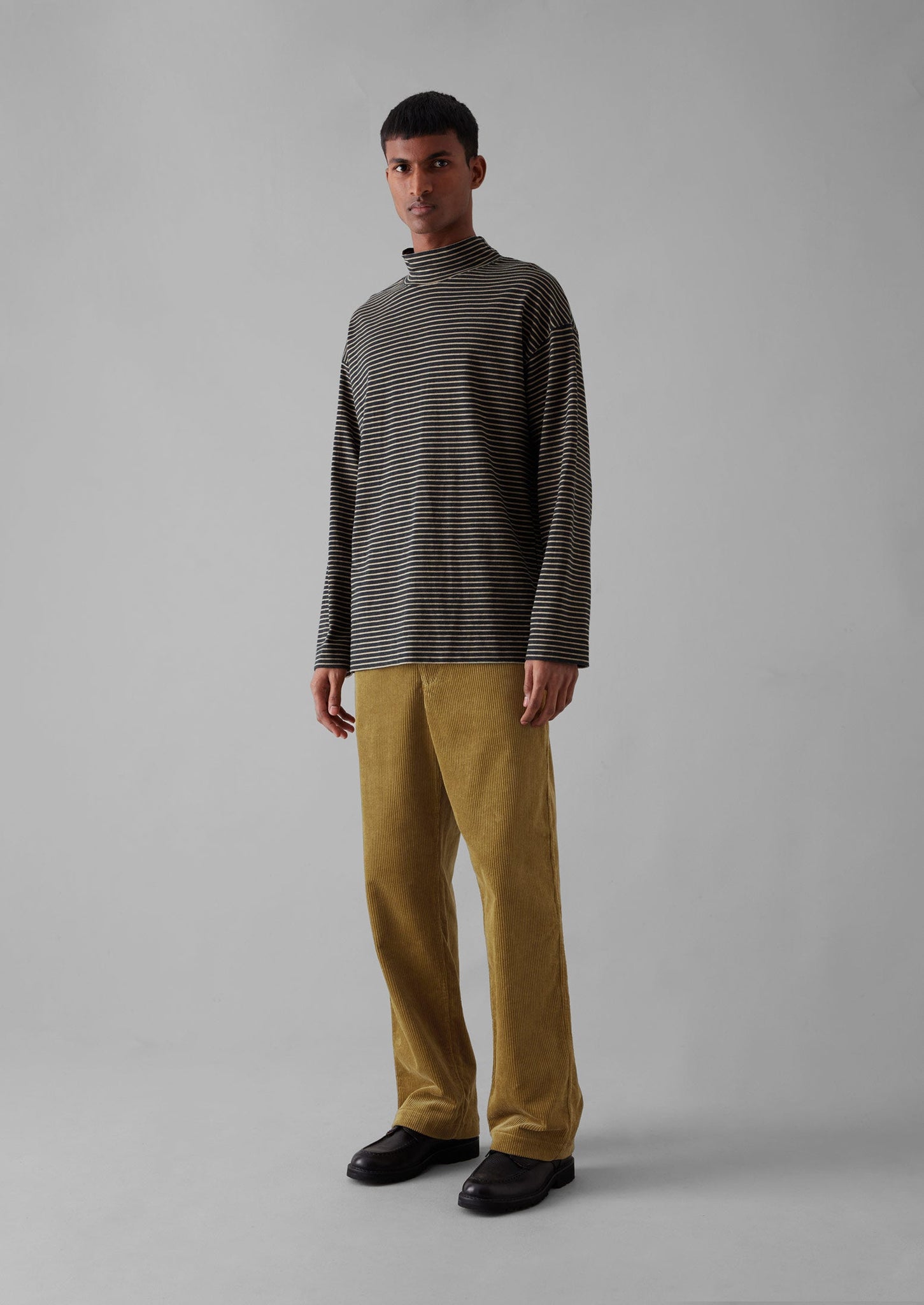 Stripe Cotton Jersey Long Sleeve Tee | Grey/Sand