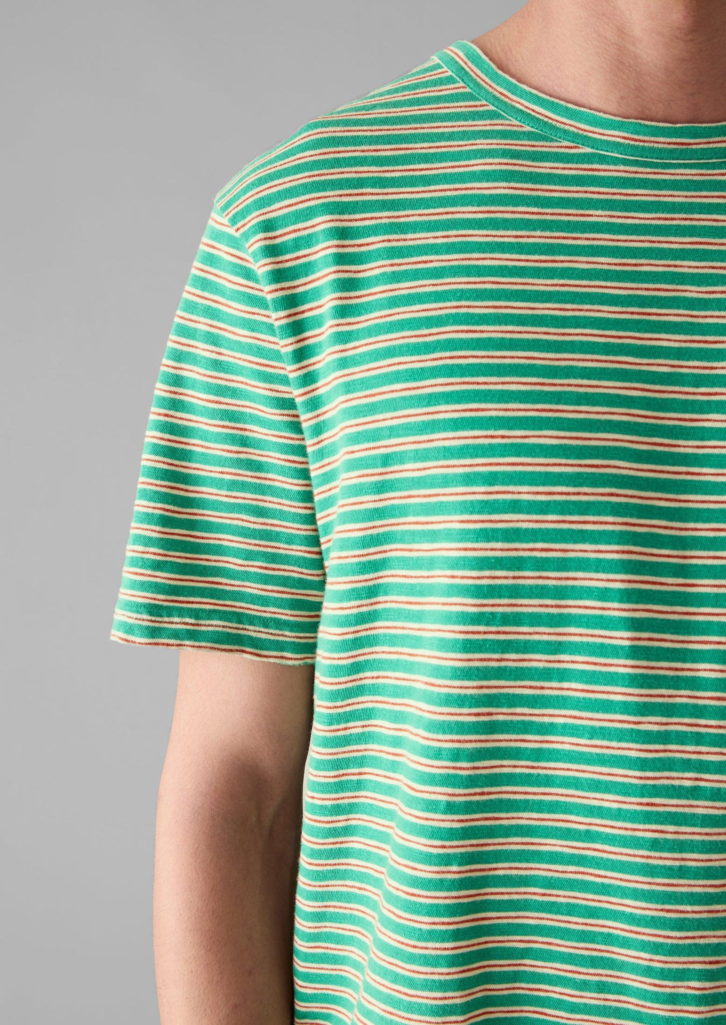 Theo Cotton Stripe Short Sleeve Tee | Green/Red