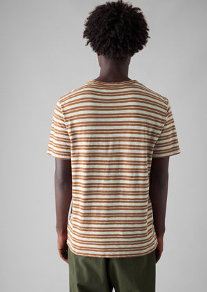 Theo Cotton Stripe Short Sleeve Tee | Ecru/Rust