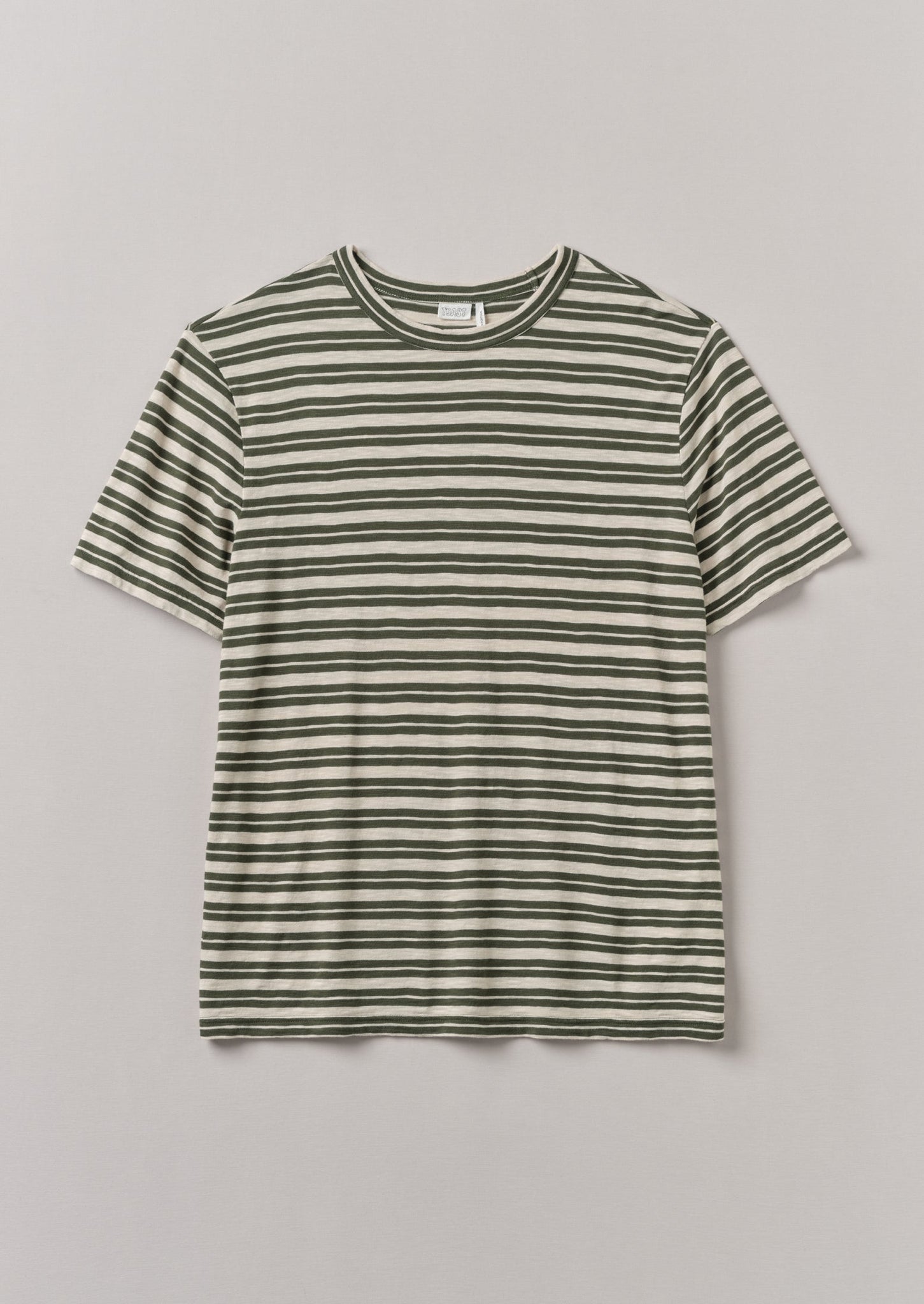 Theo Cotton Stripe Short Sleeve Tee | Dark Olive/Ecru