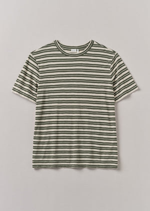 Theo Cotton Stripe Short Sleeve Tee | Dark Olive/Ecru