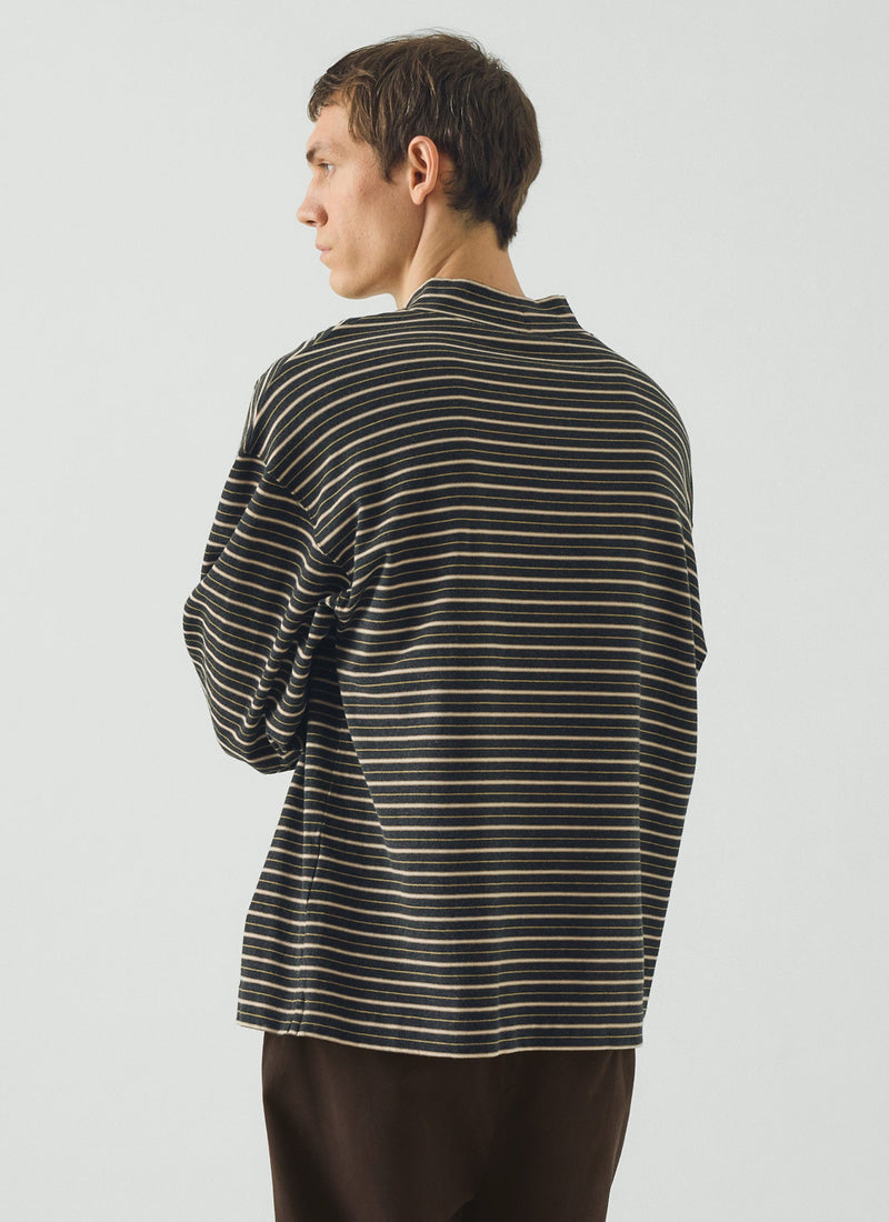 Cotton Jersey Stripe Long Sleeve Tee | Charcoal Multi