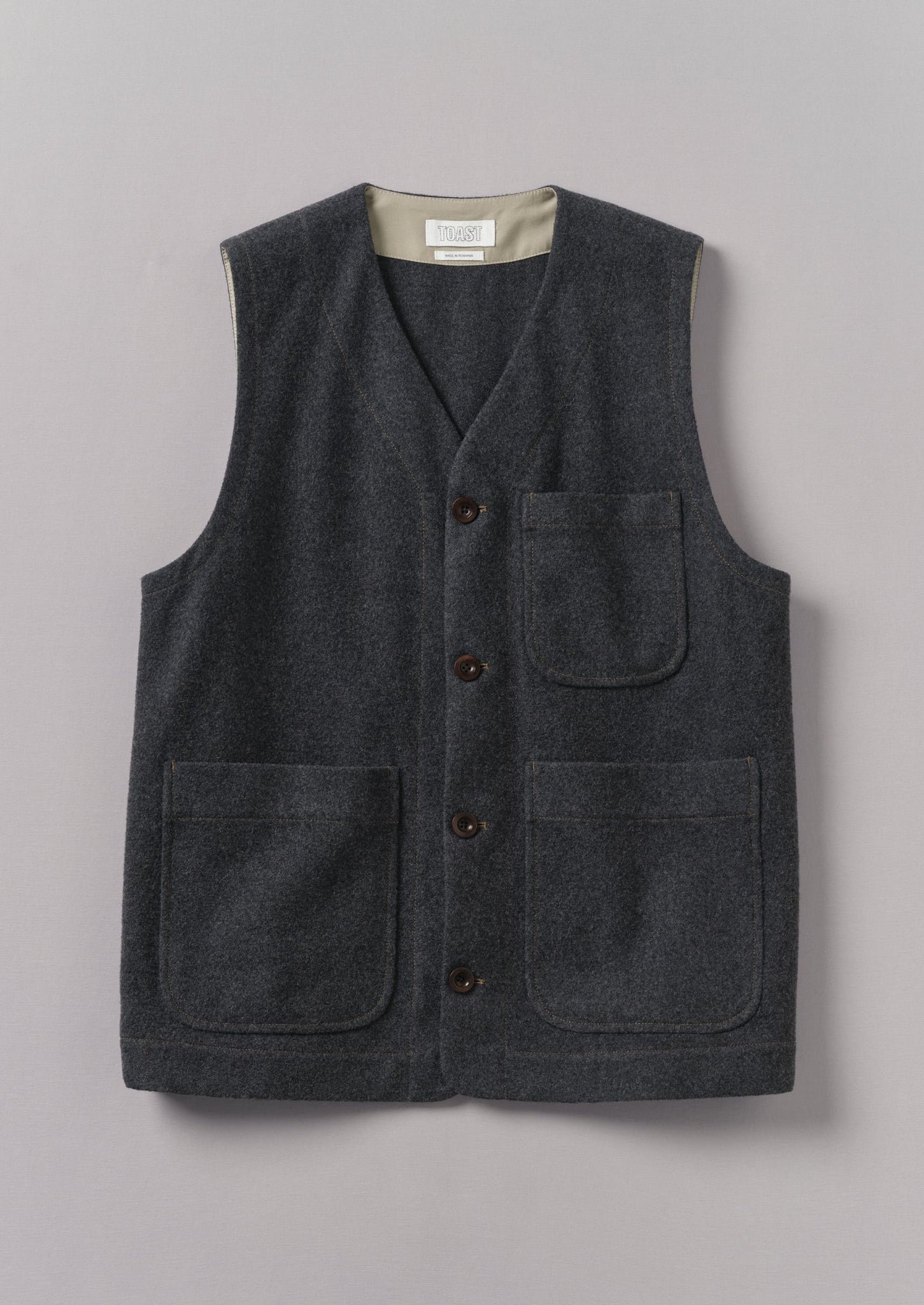 Melton Wool Blend Gilet | Charcoal