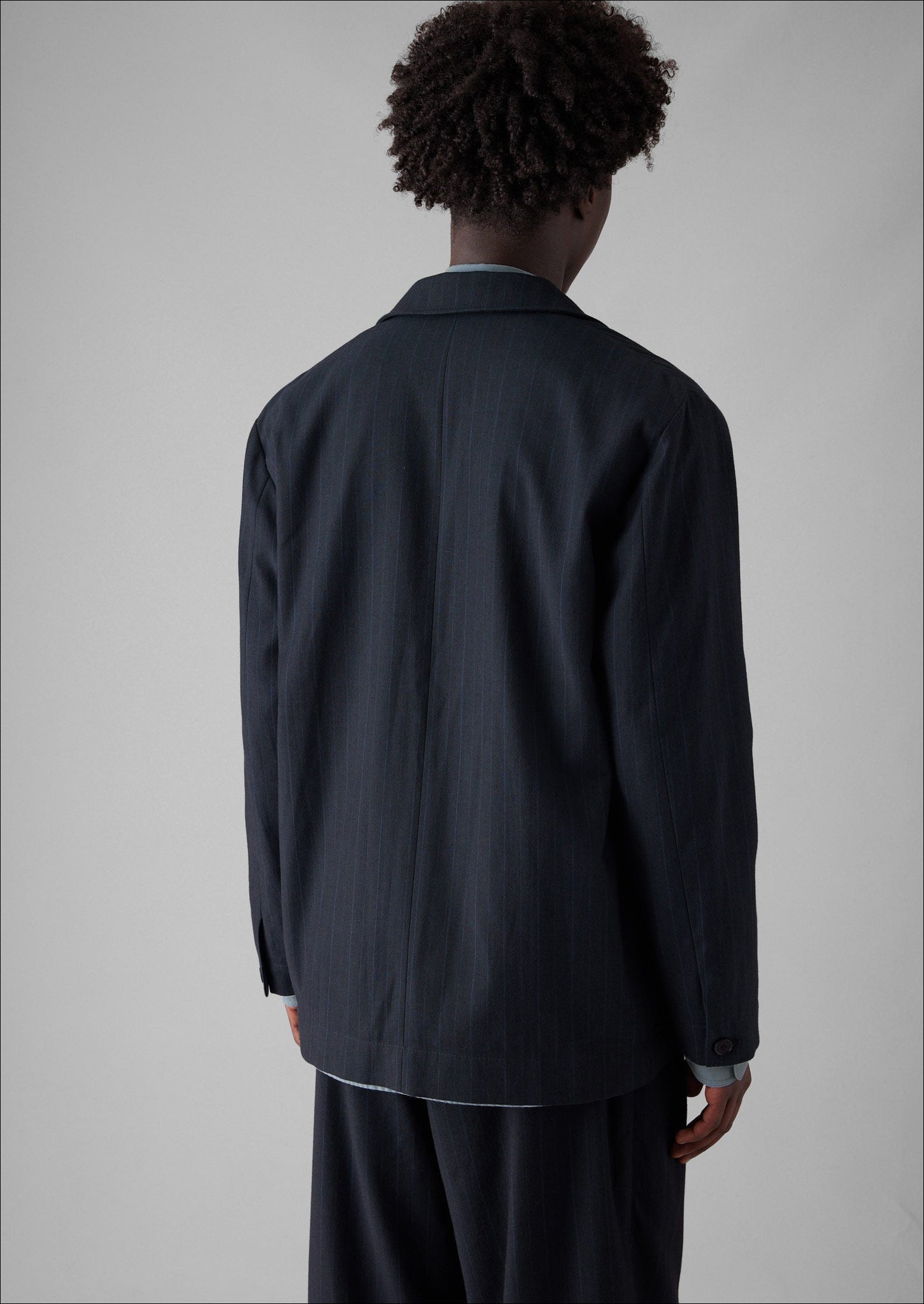 Stripe Wool Cotton Jacket | Dark Indigo