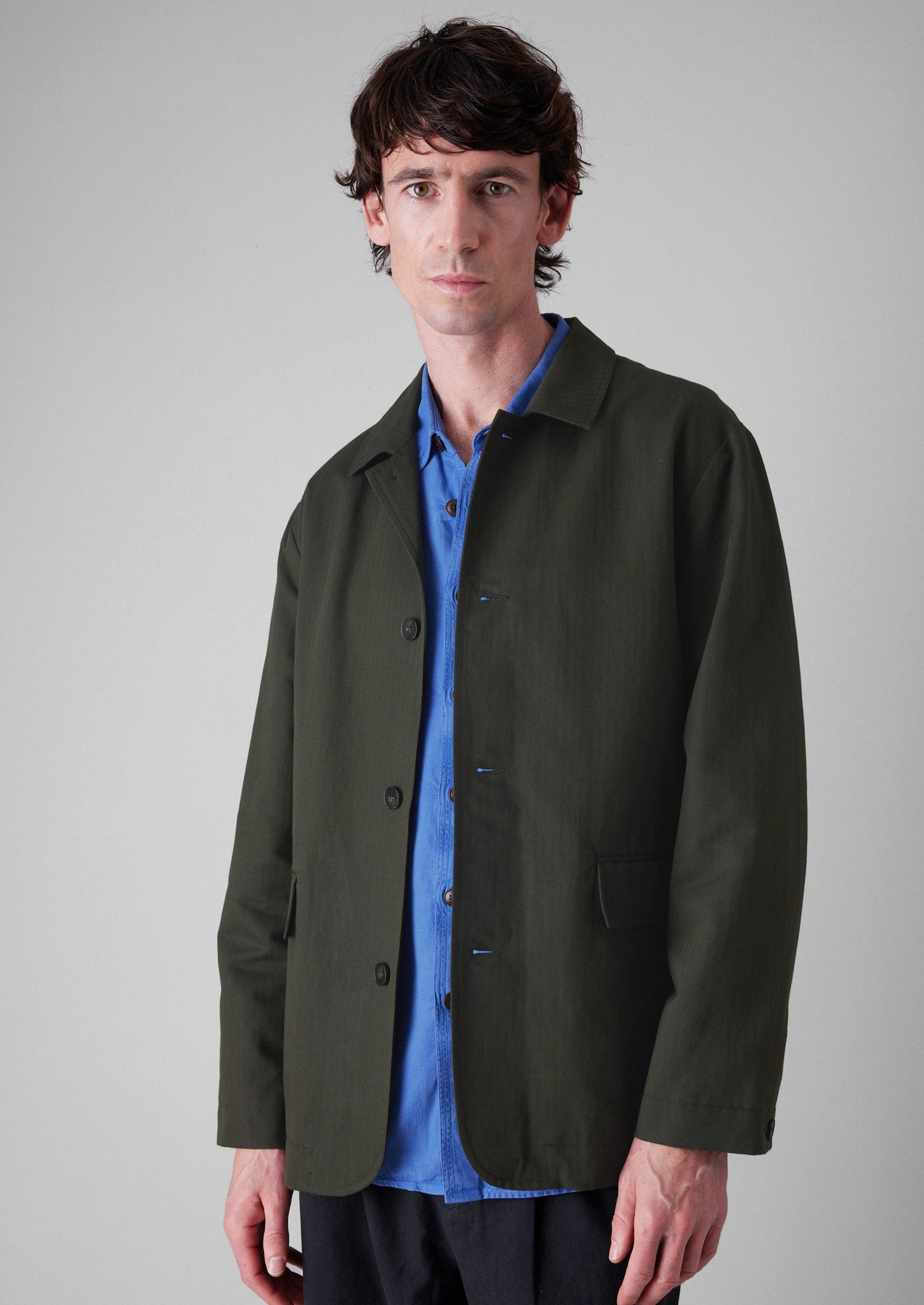 Cotton Hemp Herringbone Jacket | Forest Green