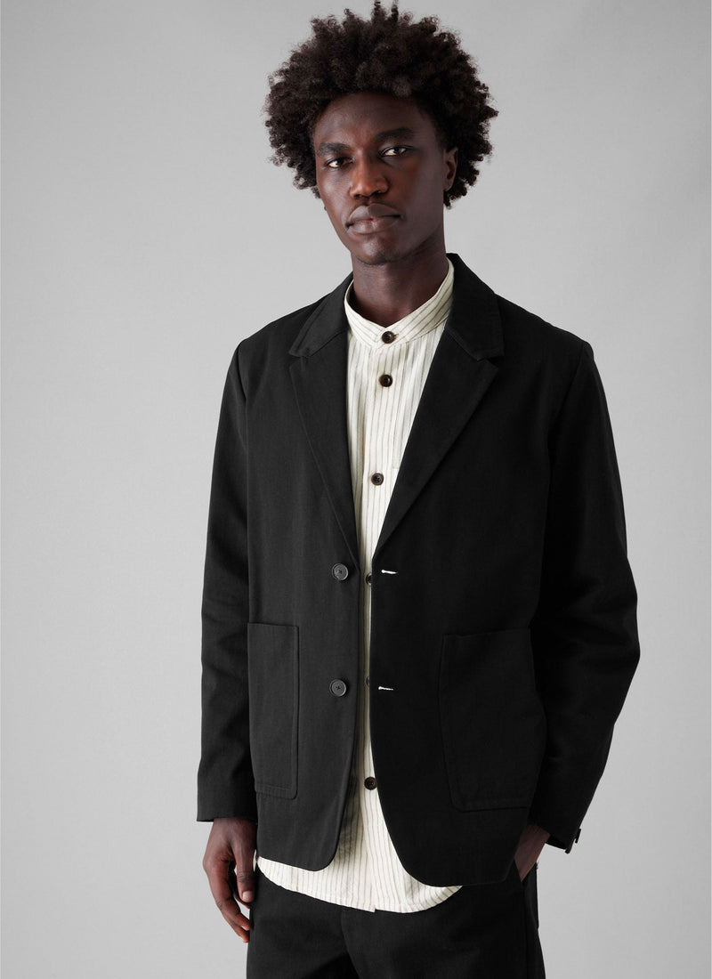 Cotton Linen Twill Low Break Blazer | Black