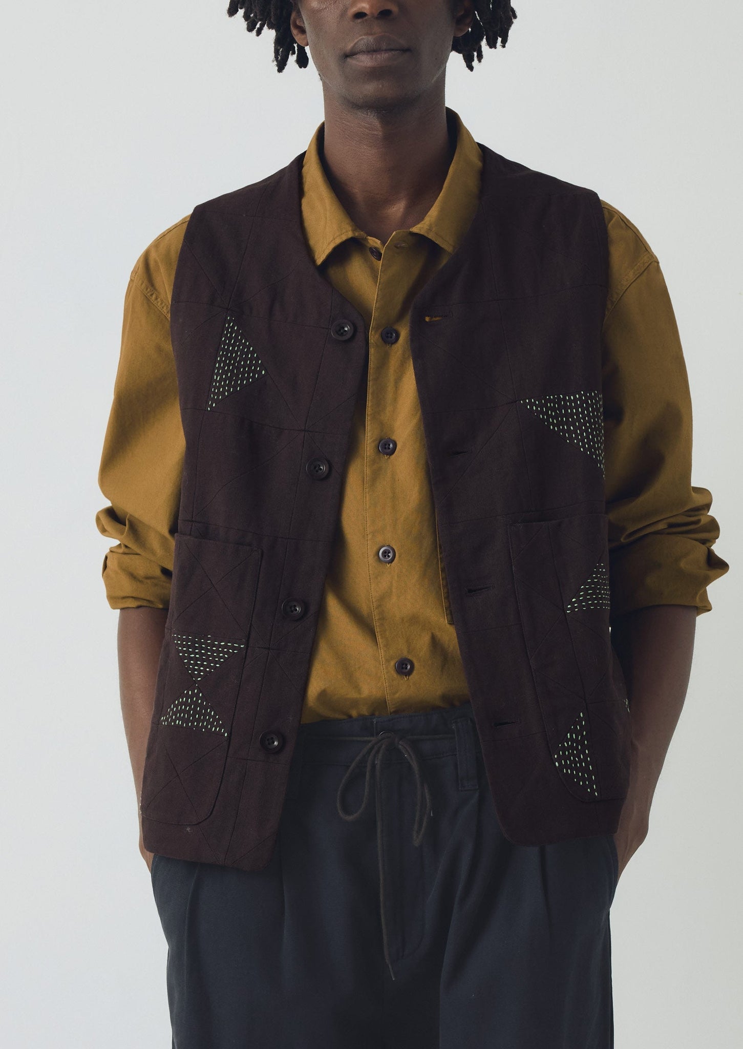 Patchwork Kantha Gilet | Pine