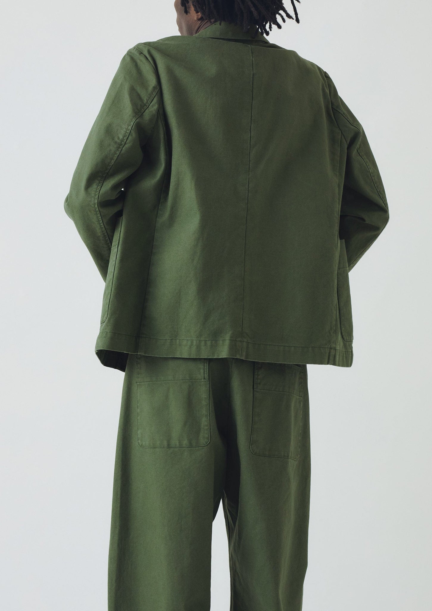 Cotton Canvas Breasted Jacket | Balsam Green