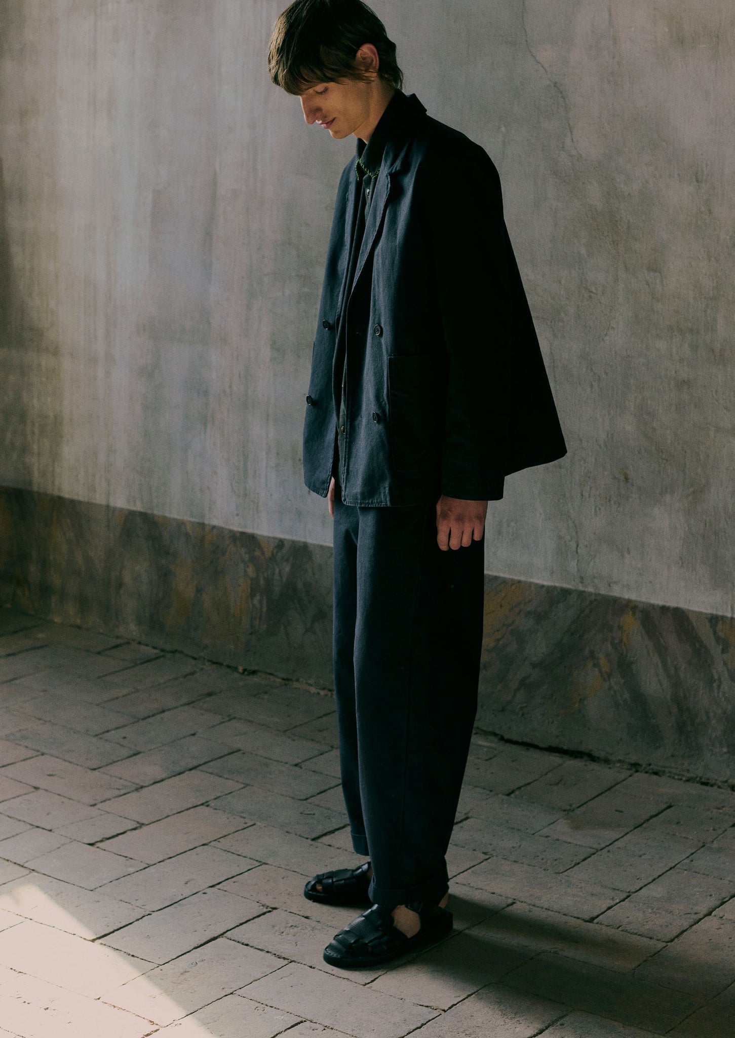 Cotton Canvas Breasted Jacket | Slate