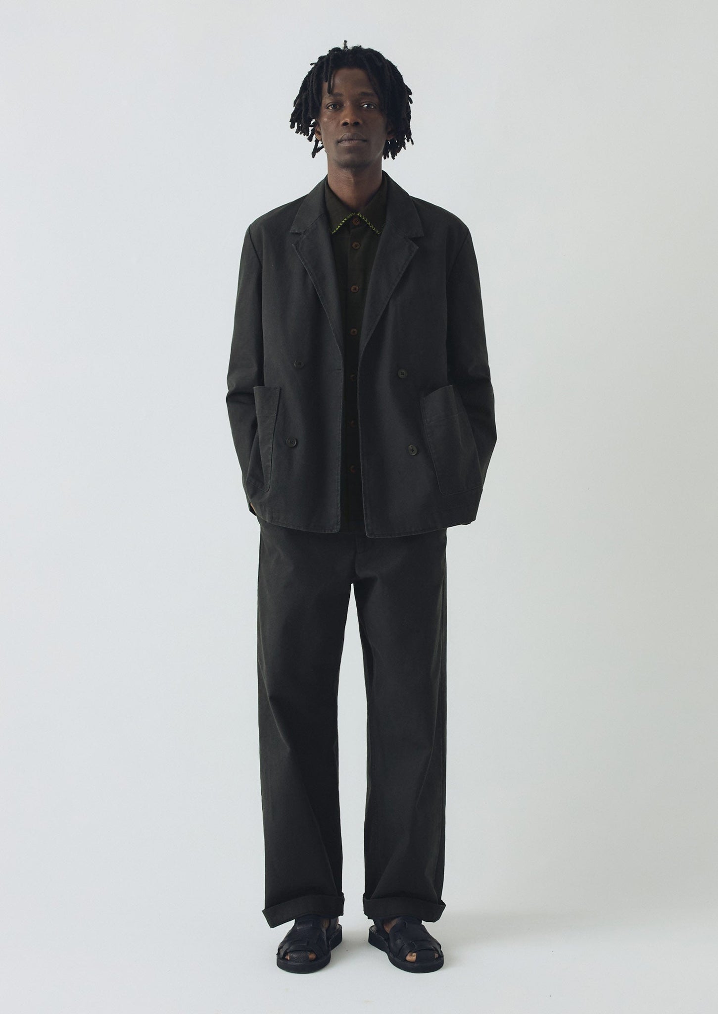 Cotton Canvas Breasted Jacket | Slate