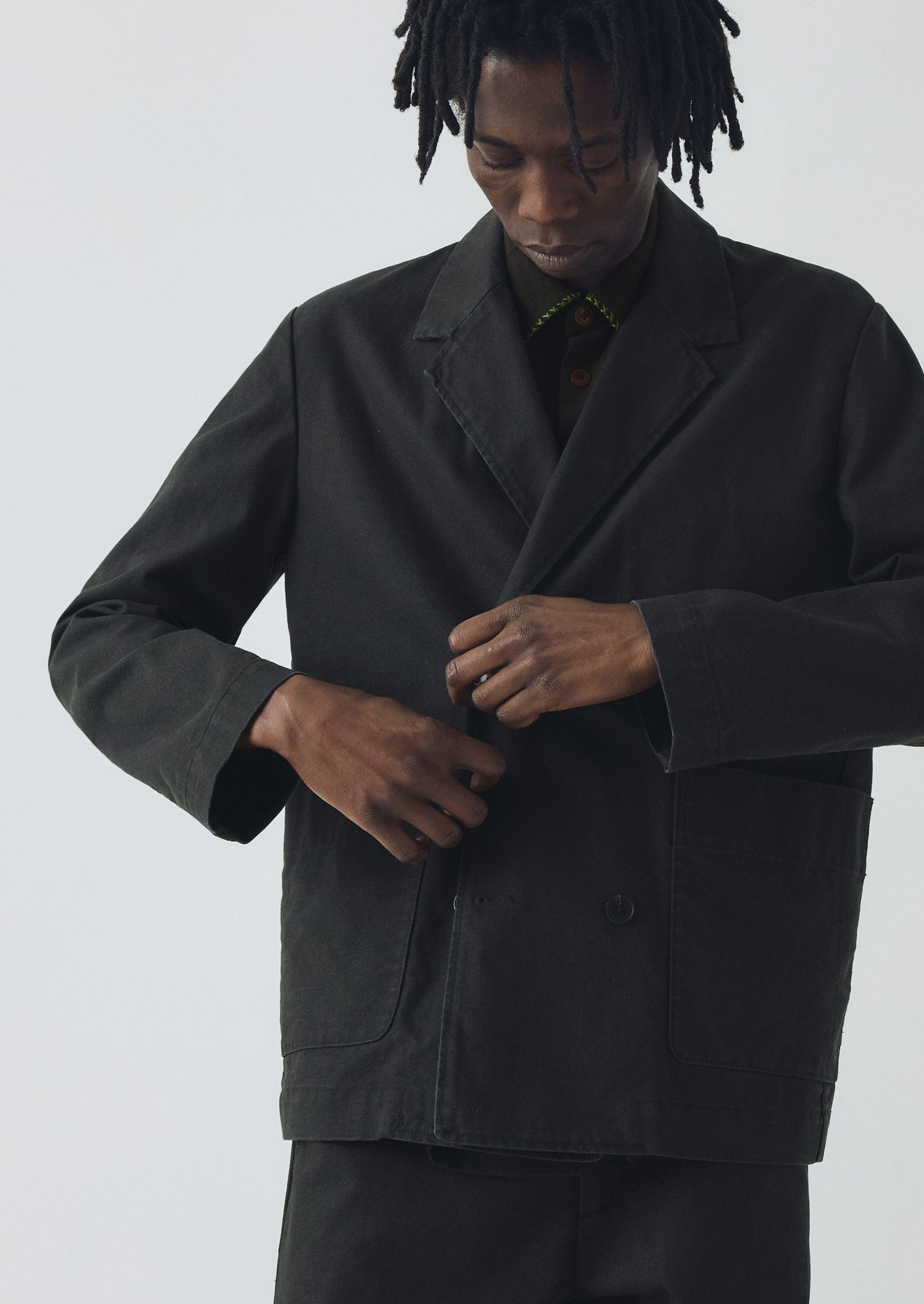 Cotton Canvas Breasted Jacket | Slate