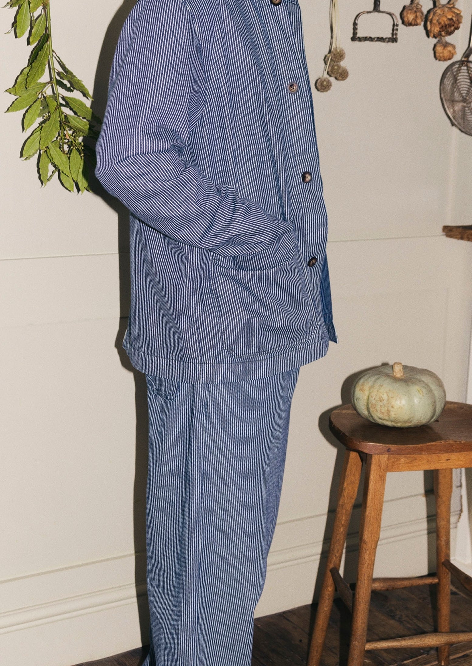 ジャケット・アウター SUGERHILL 22SS WOOL LINEN HICKORY JACKET Hickory Stripe Denim Chore Jacket | Ecru/Indigo | TOAST