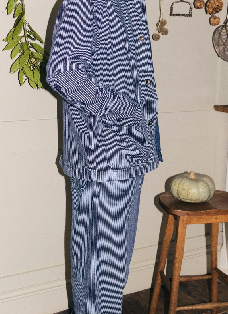 Hickory Stripe Denim Chore Jacket | Ecru/Indigo