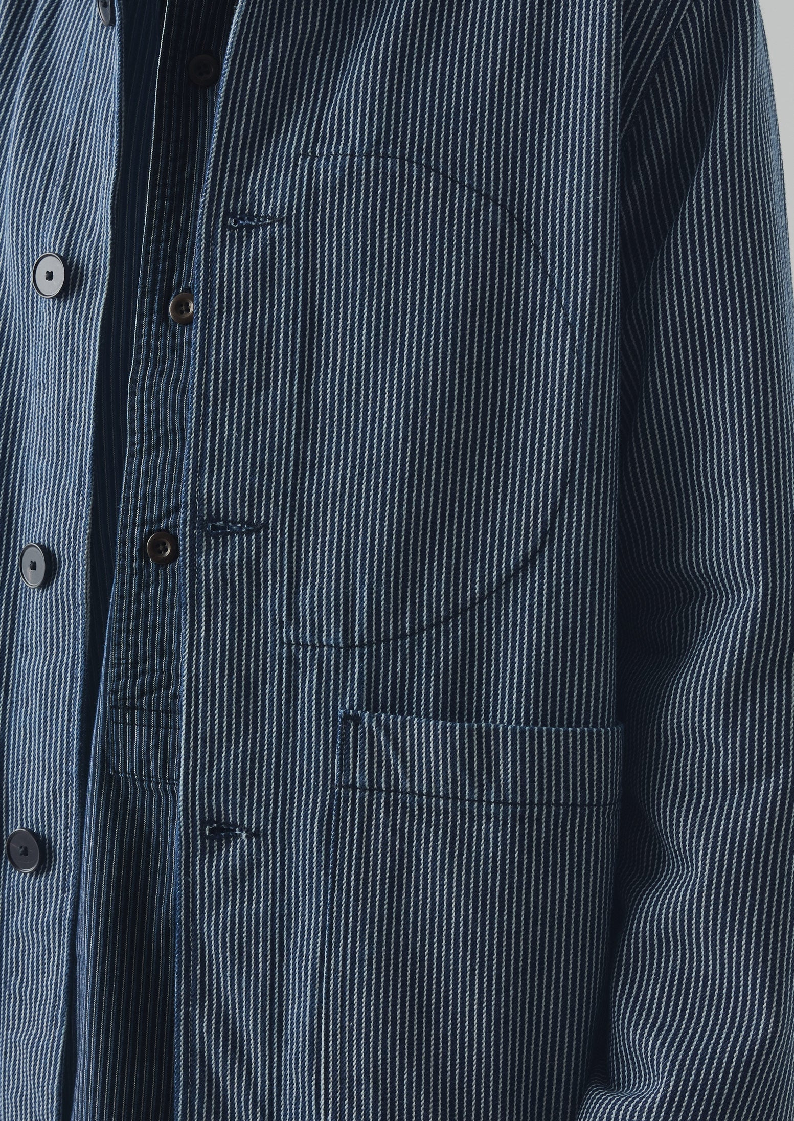 Hickory Stripe Denim Chore Jacket | Ecru/Indigo | TOAST