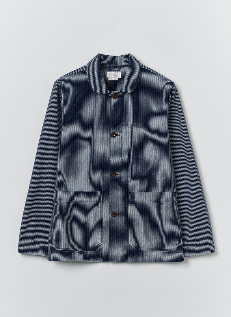 Hickory Stripe Denim Chore Jacket | Ecru/Indigo