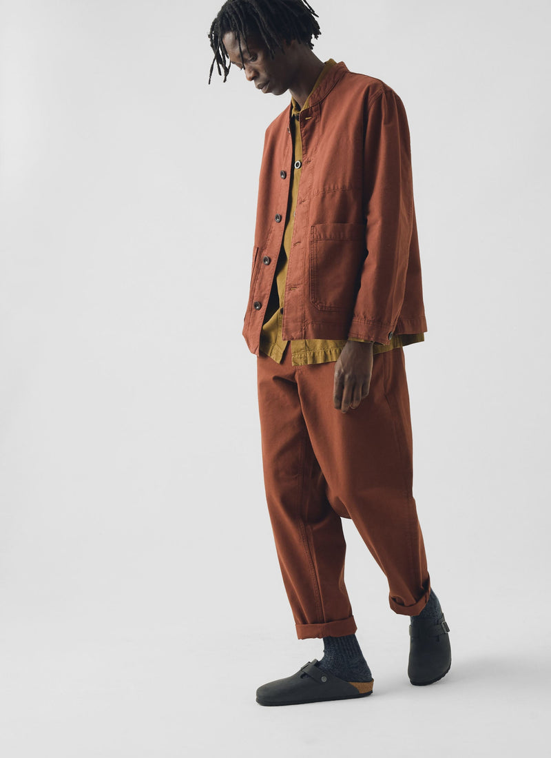 Garment Dyed Cotton Canvas Stand Collar Jacket | Cinnamon
