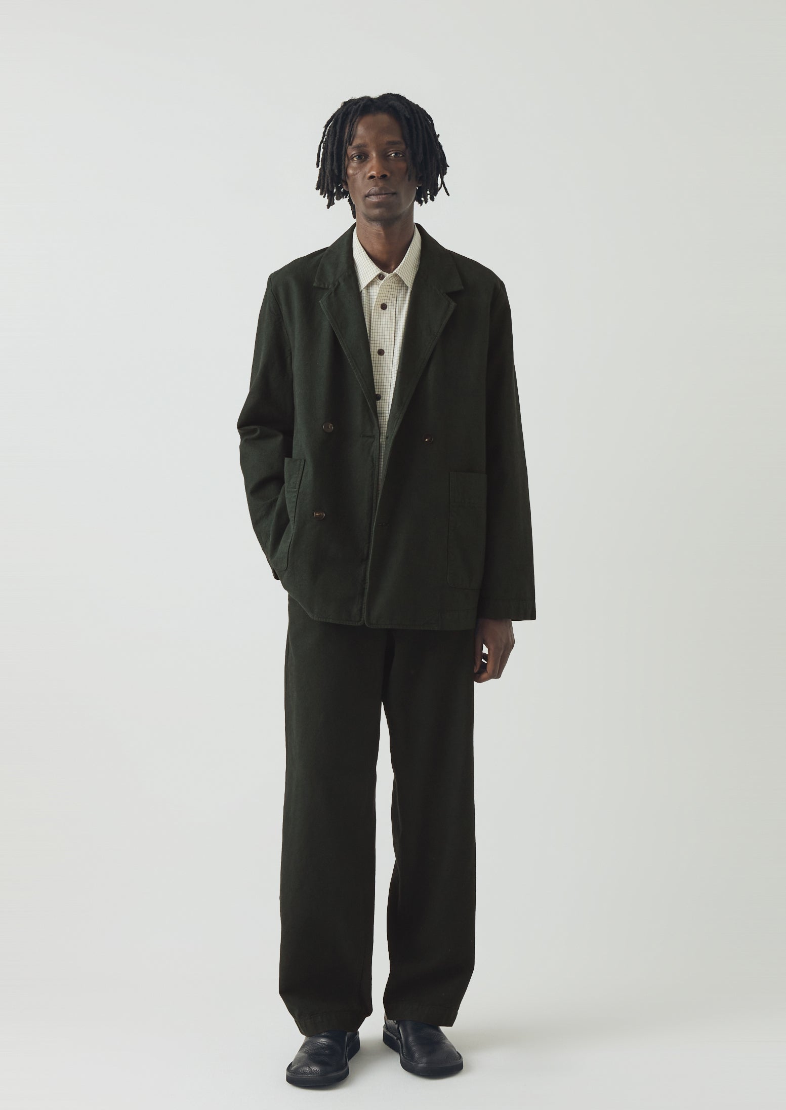 Overdyed Micro Houndstooth Cotton Blazer | Oil Green | TOAST