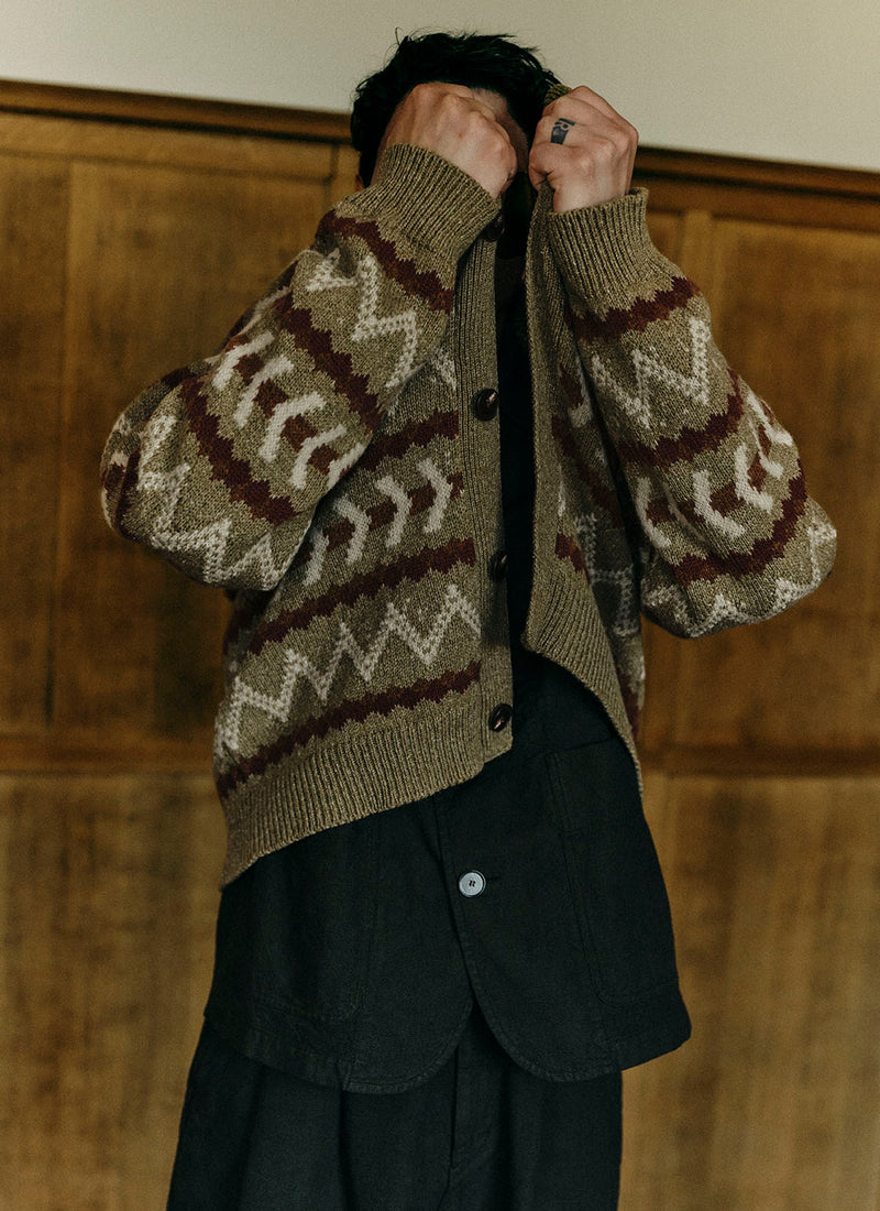 Unstructured Overdyed Micro Houndstooth Jacket | Grey Olive