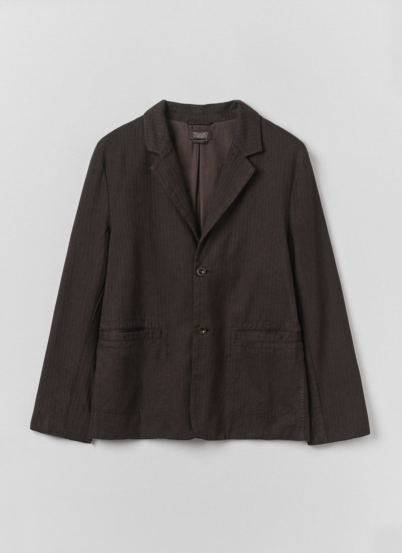 Brushed Herringbone Revere Collar Jacket | Chocolate