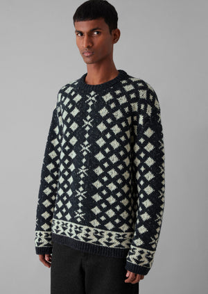 Donegal Wool Jacquard Sweater | Charcoal Melange