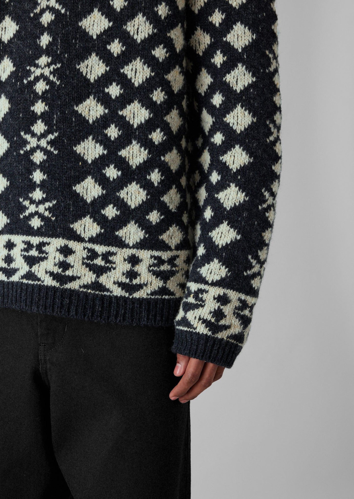 Donegal Wool Jacquard Sweater | Charcoal Melange