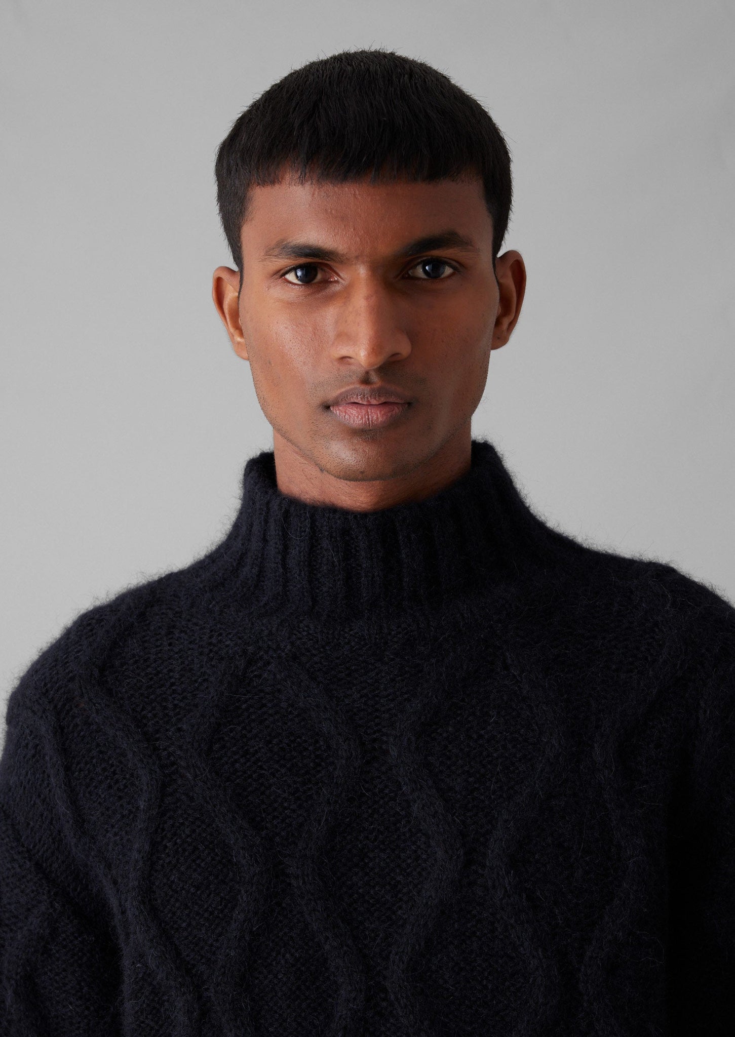 Roll Neck Cable Knit Sweater | Navy