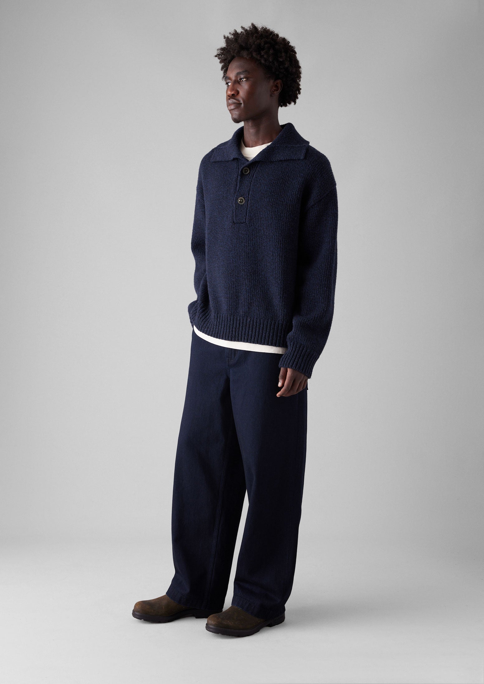 Half Placket Wool Pullover | Navy Melange | TOAST