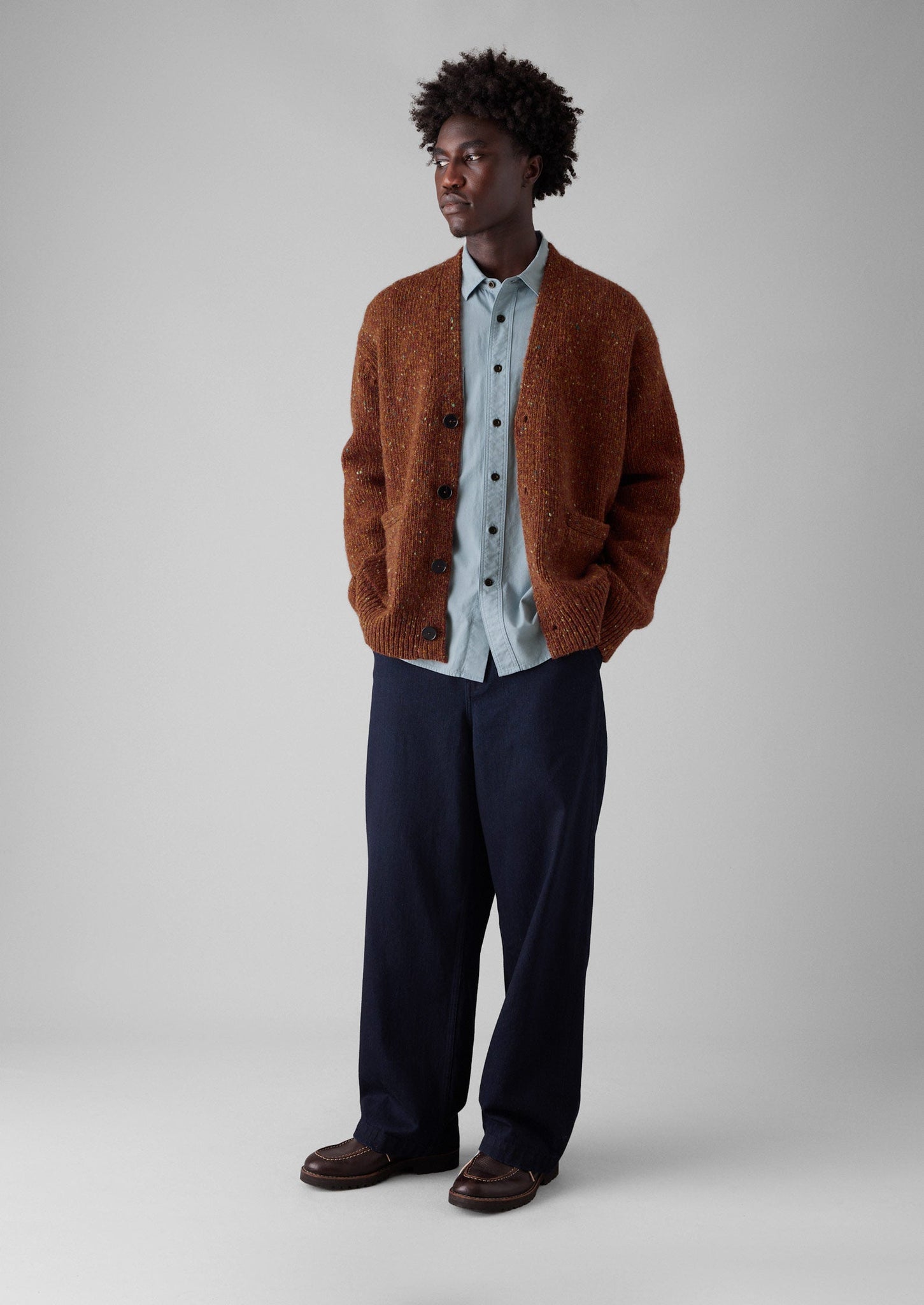 V-Neck Donegal Wool Cardigan | Copper