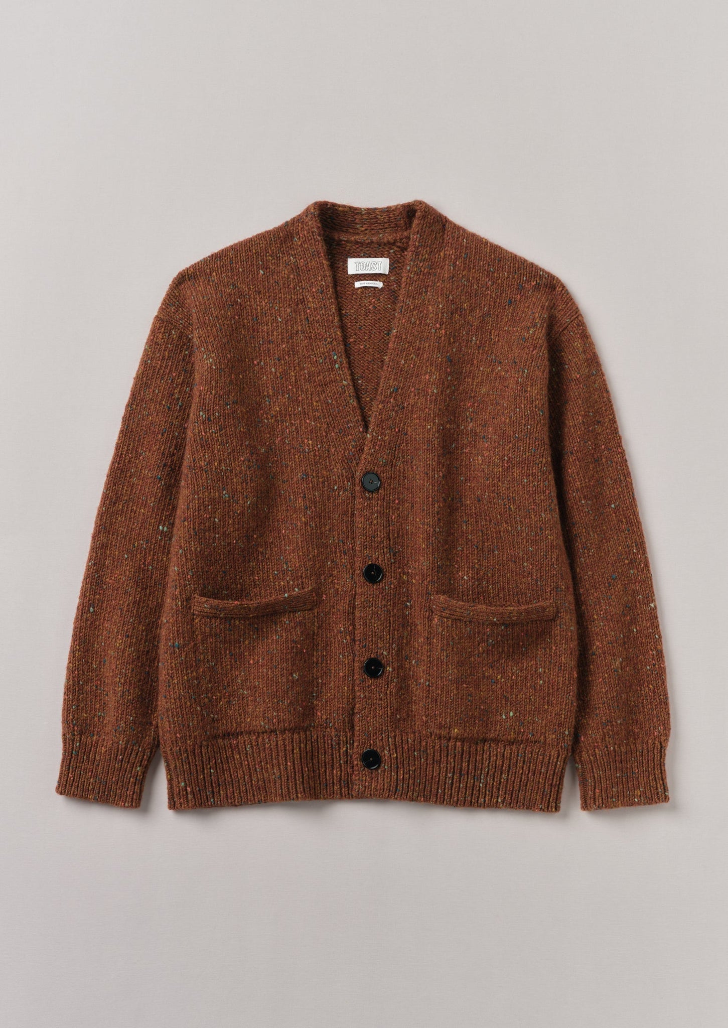 Toast V Neck Donegal Wool Cardigan Copper