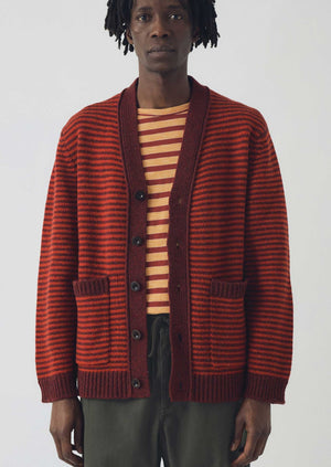 トップス POTTERY CARDIGAN MAROON RED Striped Wool Cardigan | Cardinal Red/Plum | TOAST