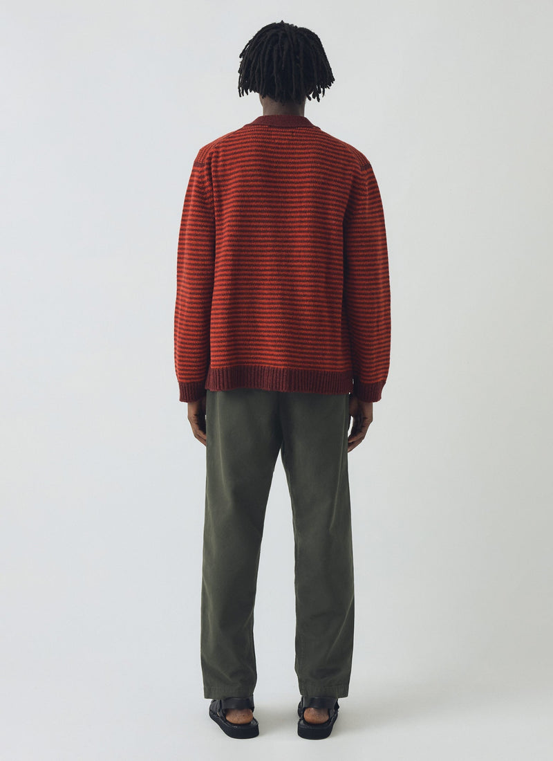 Striped Wool Cardigan | Cardinal Red/Plum
