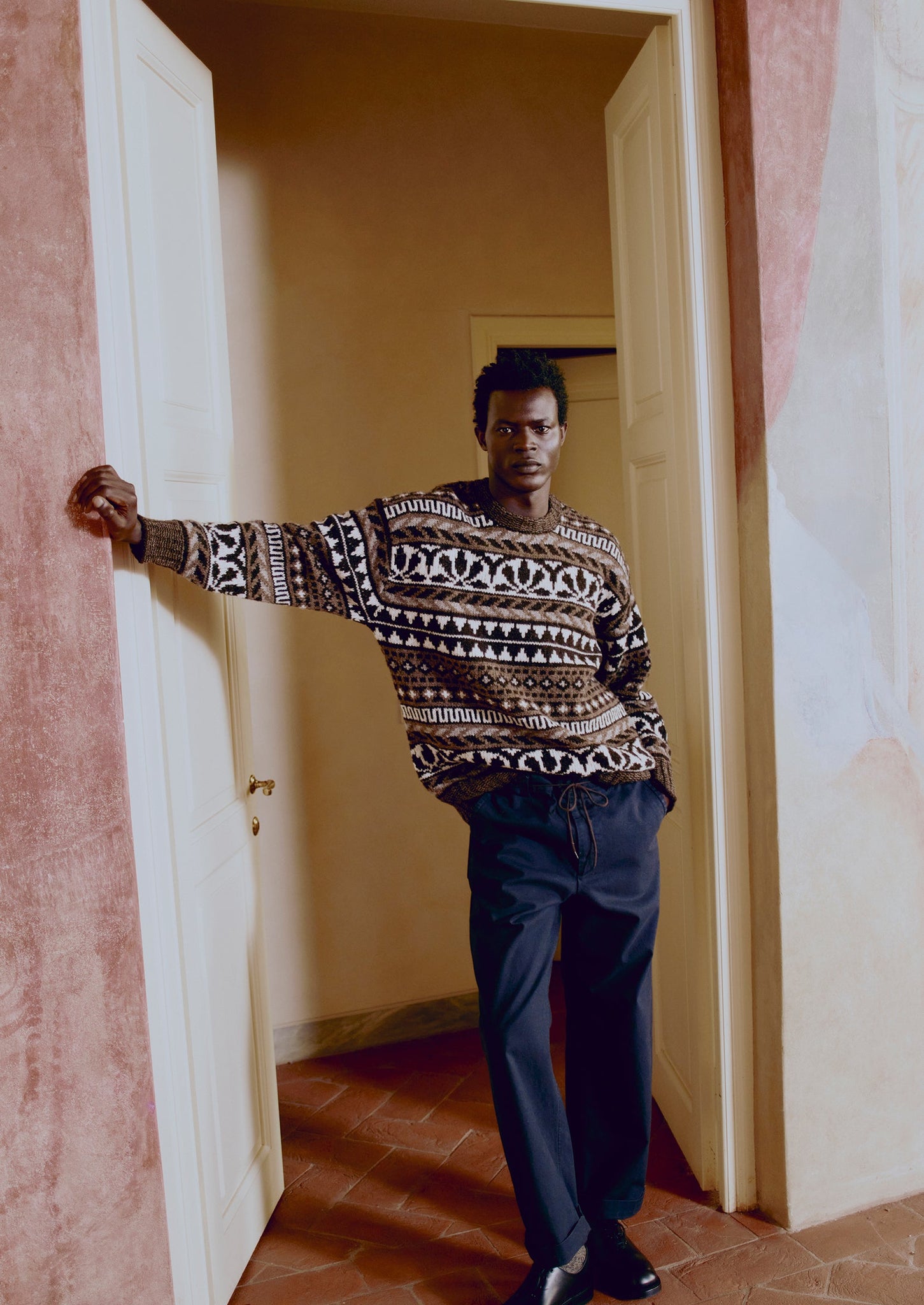 Shetland Wool Graphic Jacquard Sweater | Natural/Multi