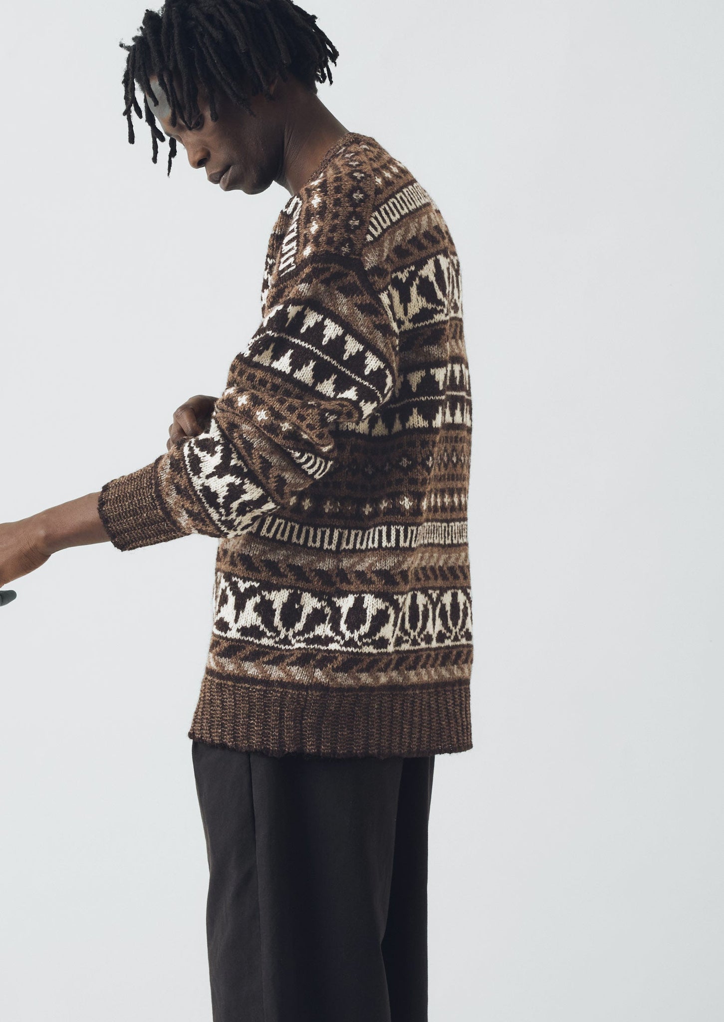 Shetland Wool Graphic Jacquard Sweater | Natural/Multi