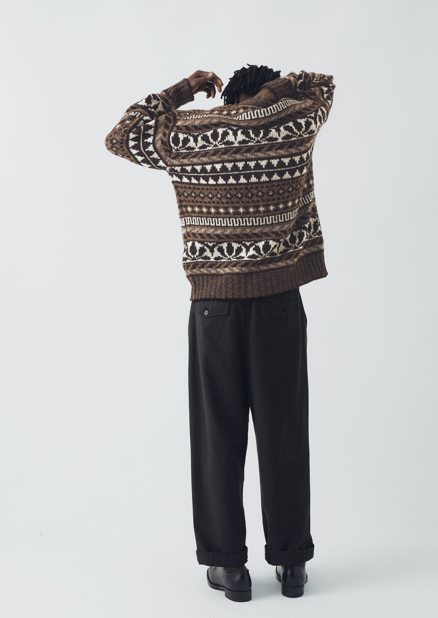 Shetland Wool Graphic Jacquard Sweater | Natural/Multi