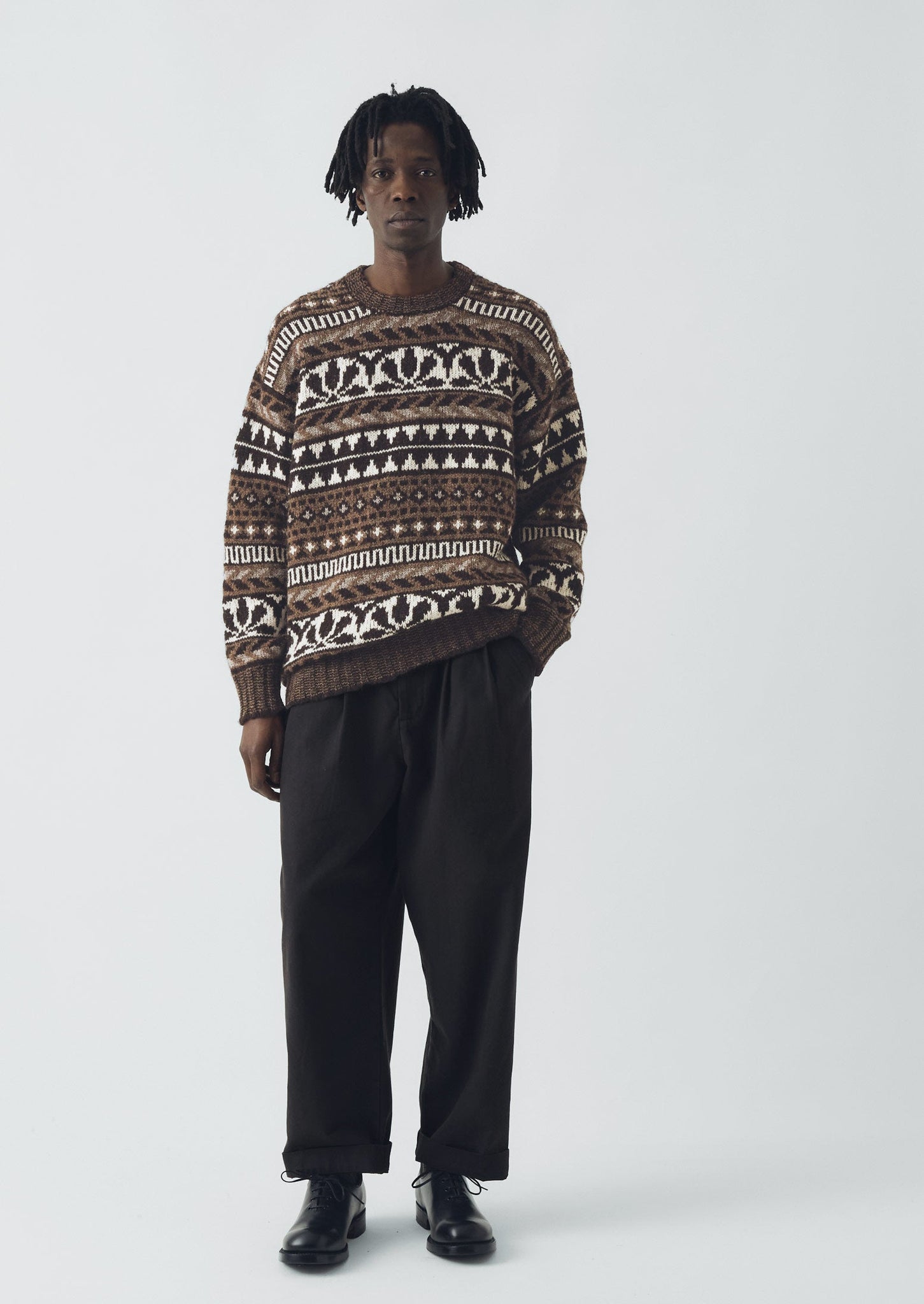 Shetland Wool Graphic Jacquard Sweater | Natural/Multi
