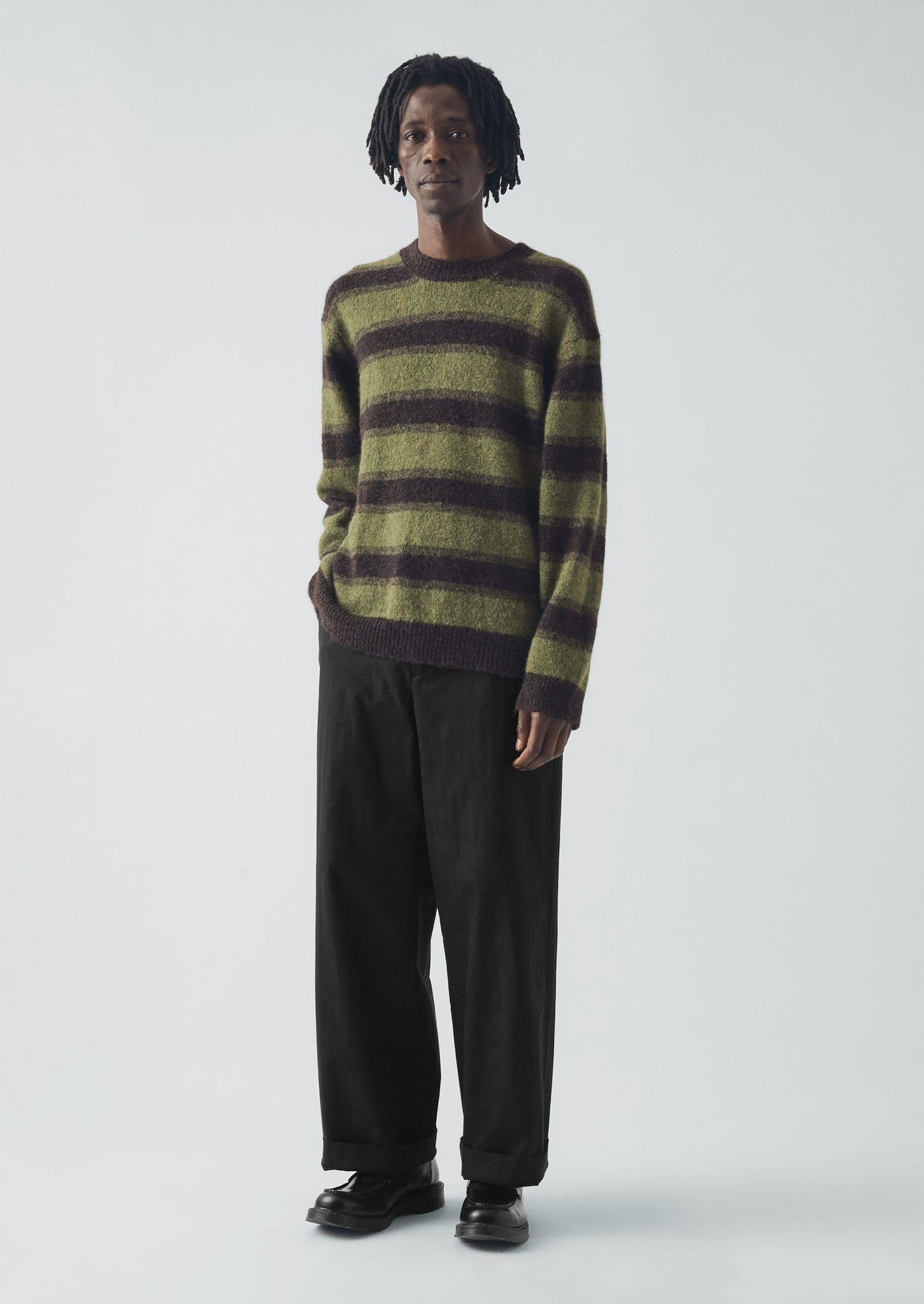 Alpaca Wool Stripe Sweater | Bark/Foliage Green