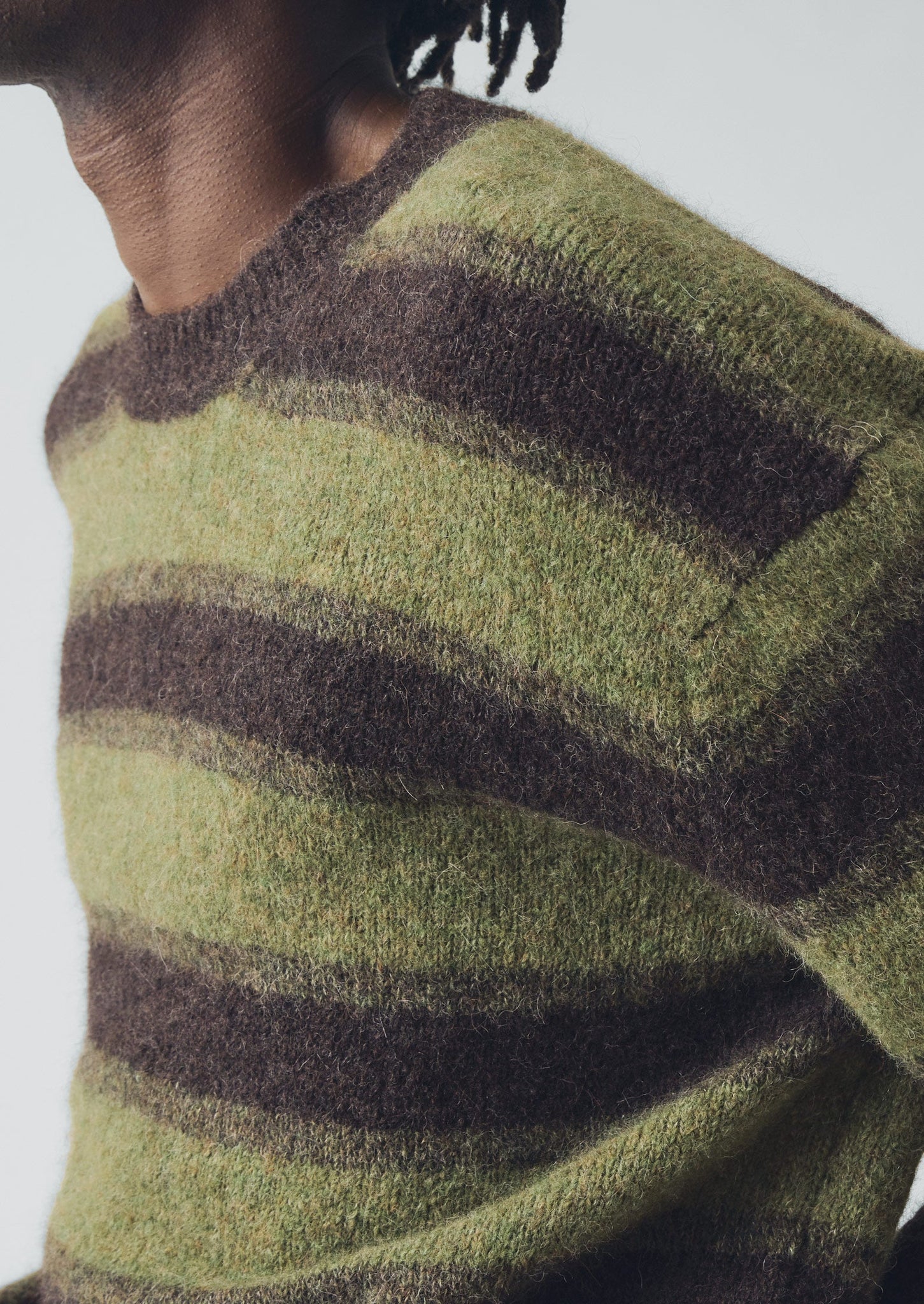 Alpaca Wool Stripe Sweater | Bark/Foliage Green