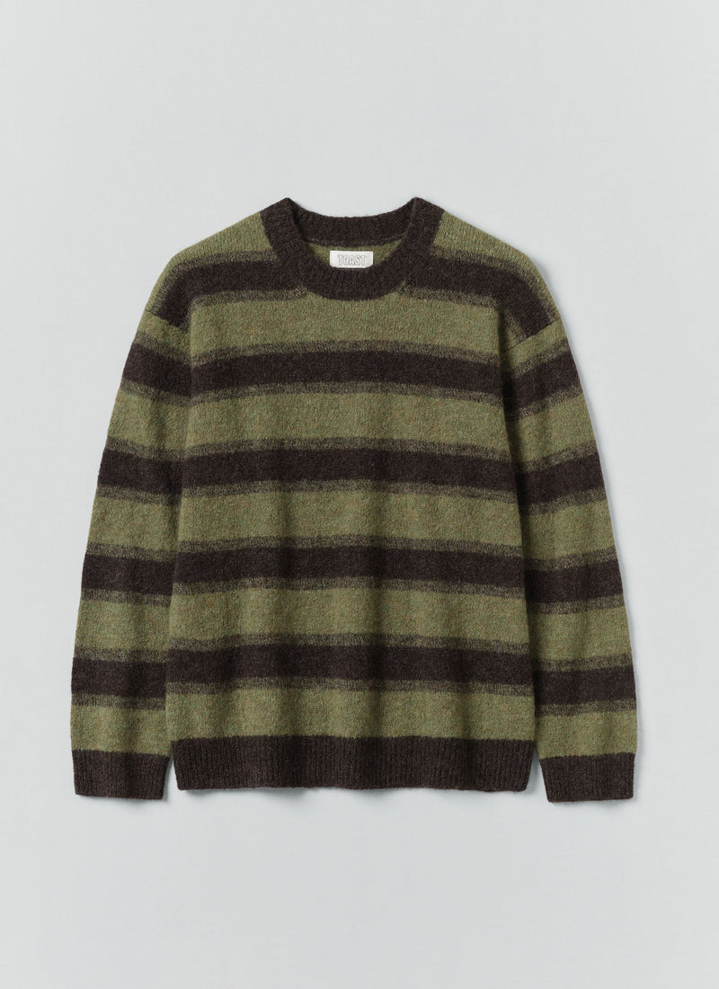 Alpaca Wool Stripe Sweater | Bark/Foliage Green