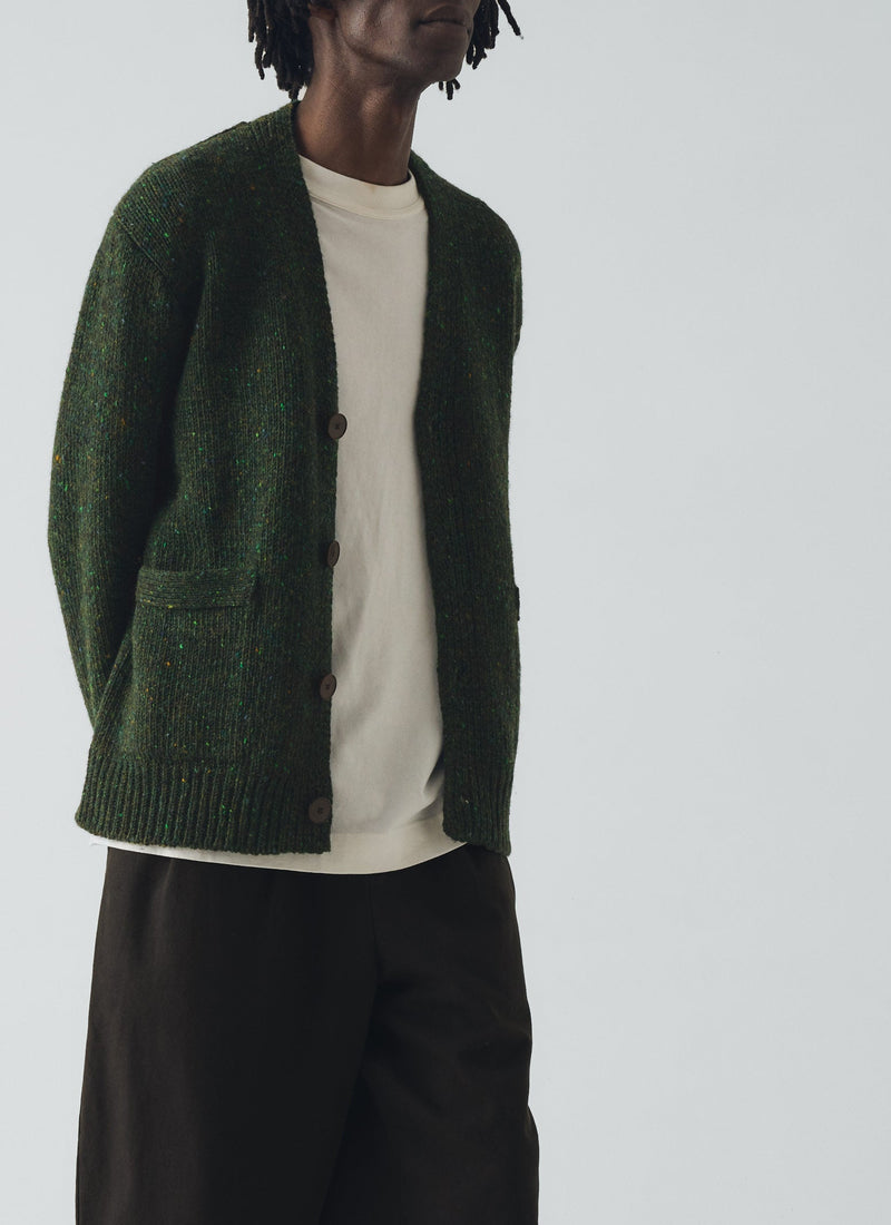 Donegal Wool V-Neck Cardigan | Forest