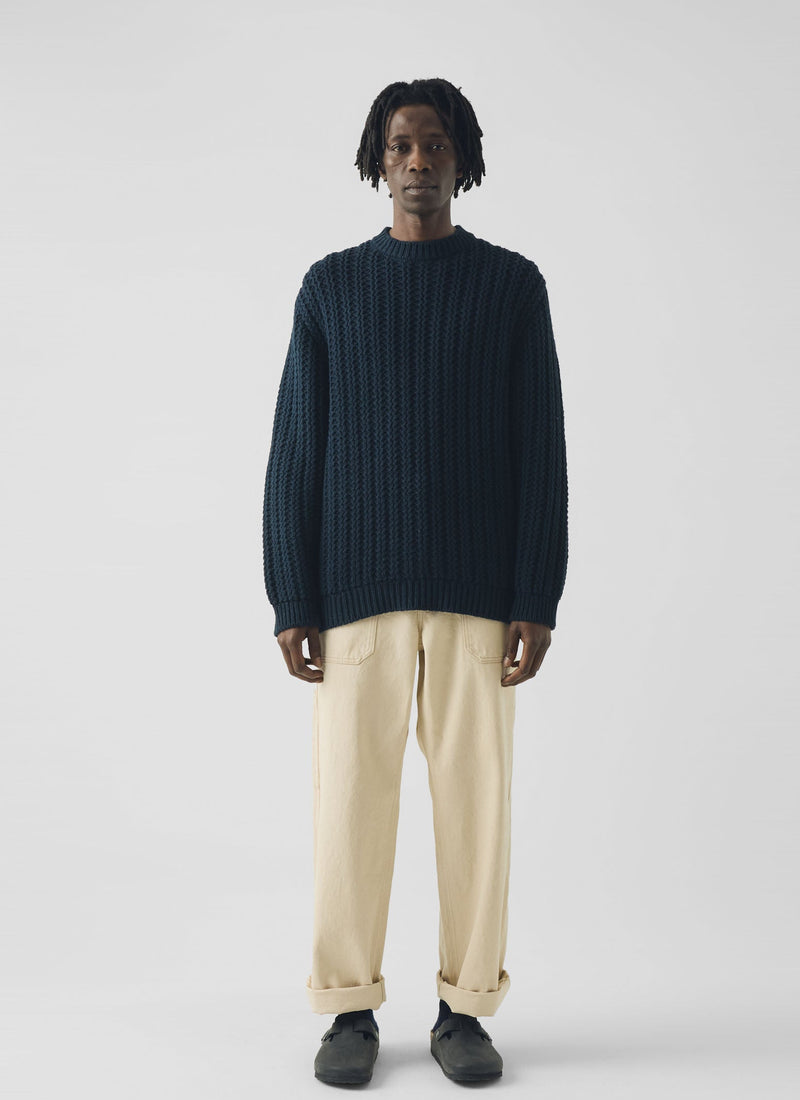 Racked Rib Wool Cotton Sweater | Darkest Navy