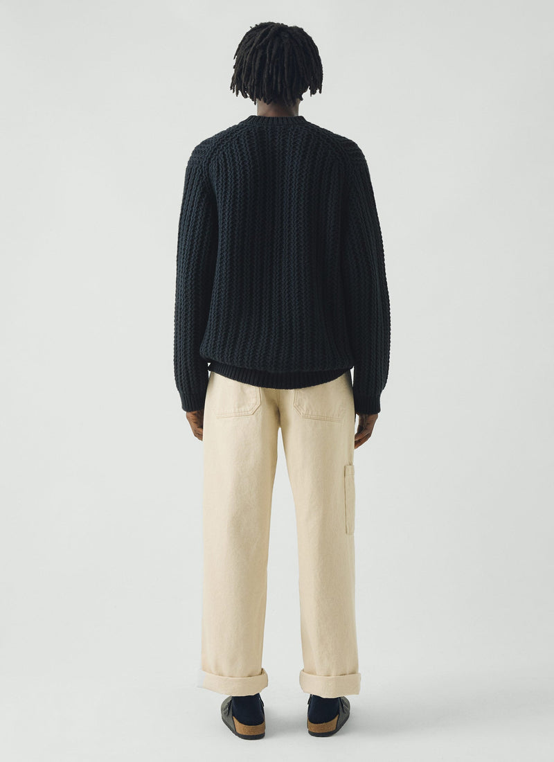Racked Rib Wool Cotton Sweater | Darkest Navy