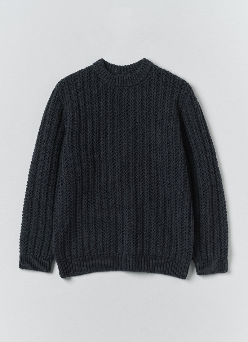 Racked Rib Wool Cotton Sweater | Darkest Navy