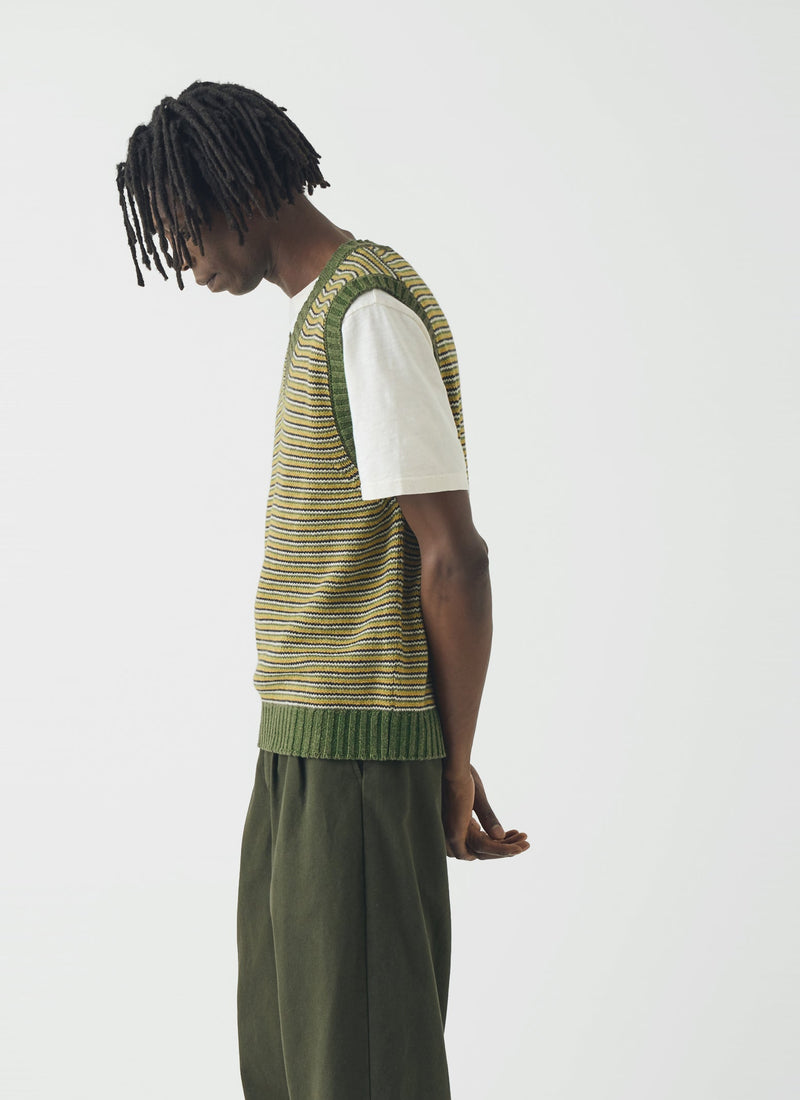Fine Stripe Wool Cotton Tank | Green Multi